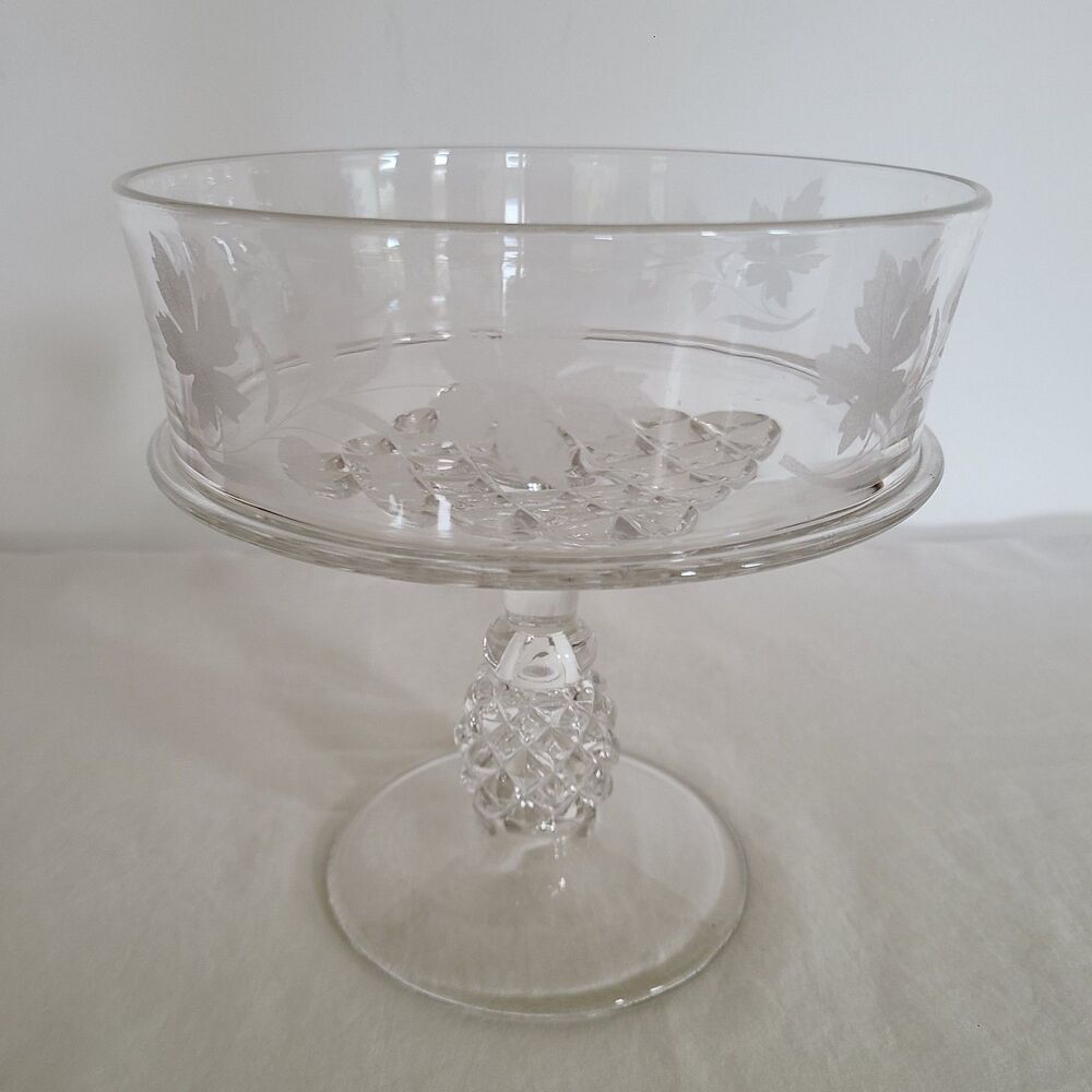 Vintage U.S. Glass Pavonia Engraved 1 Compote Pressed Glass EAPG Ripley & Co.
